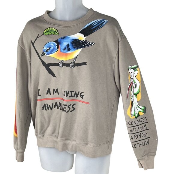 Street Wear Graphic Sweatshirt L Bird Skeleton Skater Uplifting Graffiti Hip Hop - Picture 9 of 15